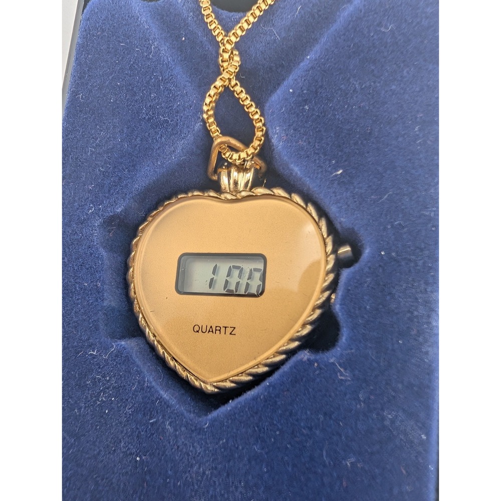 Vintage Ronte Heart Pendant Watch Necklace Digital Quartz Gold- New Battery